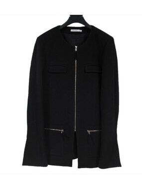 Protagonist Women Collarless Evening Jacket Size US 10 Black Stretch Wool Zip Up